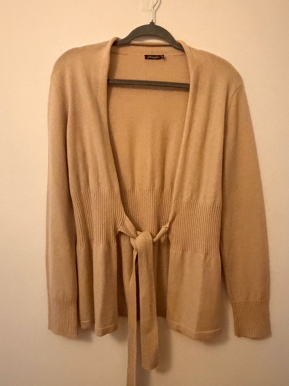 J. McLaughlin 100% Cashmere Beige Tie-Waist Women's Cardigan
